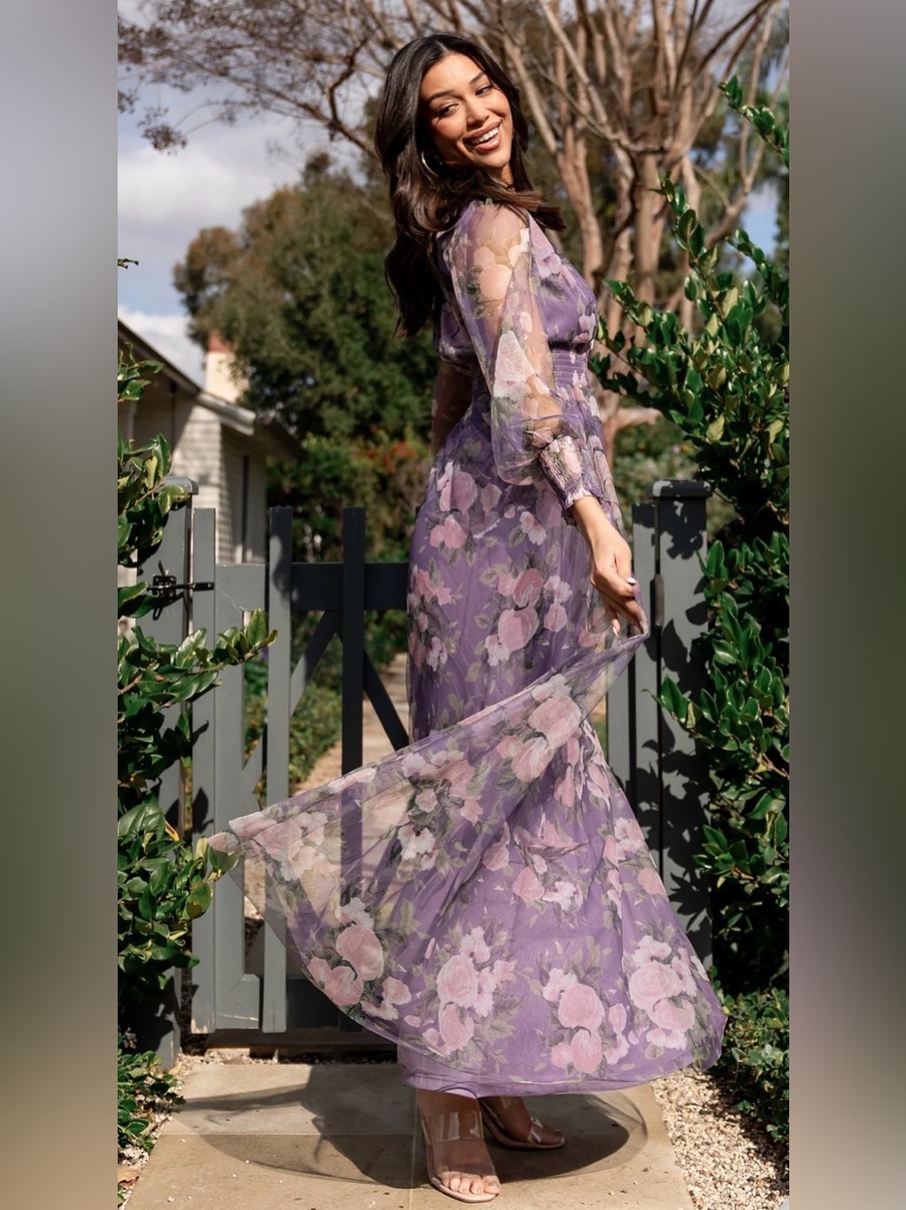 Baltic Born Layla Tulle Maxi Dress Purple Floral Sheer Romantic Wedding XL - Picture 2 of 15